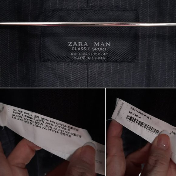 Zara Man Classic Sport Black Double Breasted Peacoat Zip Out Liner Coat Jacket L - Picture 9 of 12